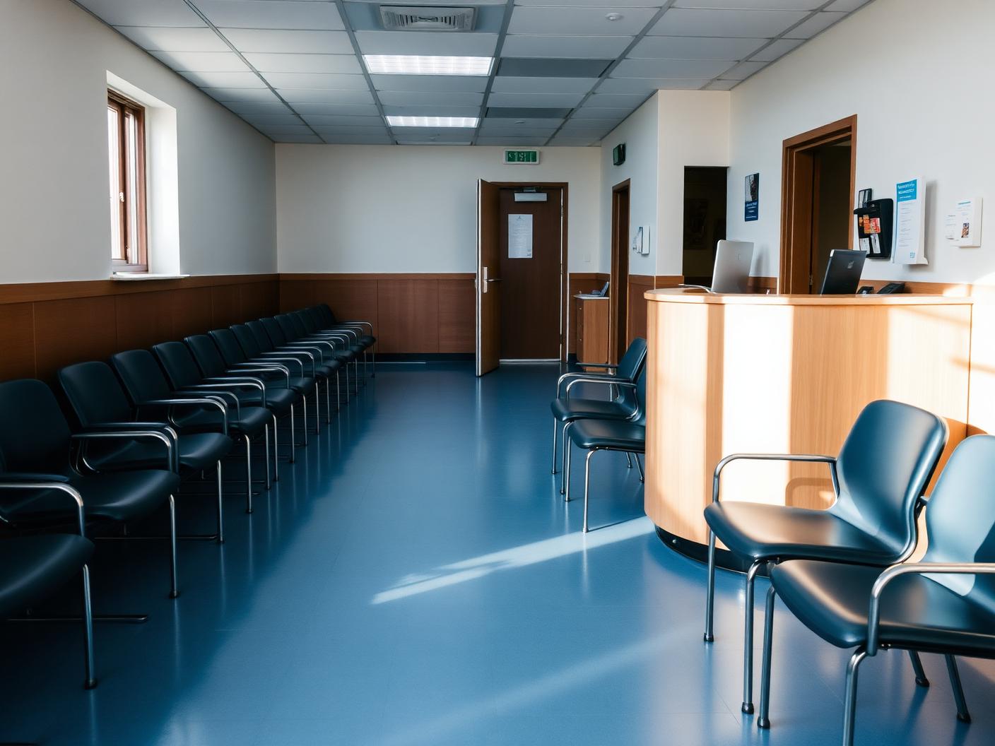 Clinic waiting area with seating and clean vinyl flooring