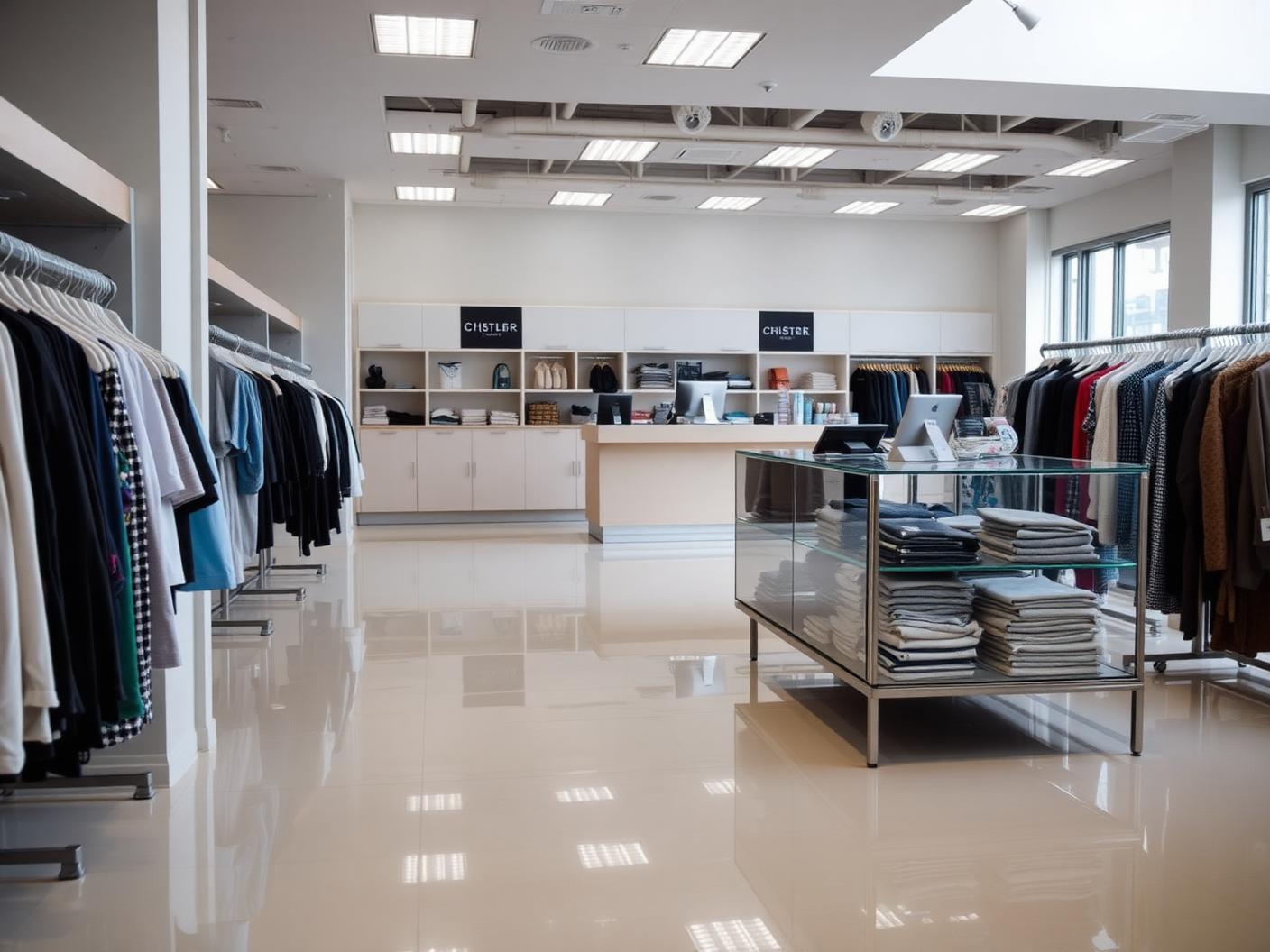 Retail sales floor with displays and polished flooring